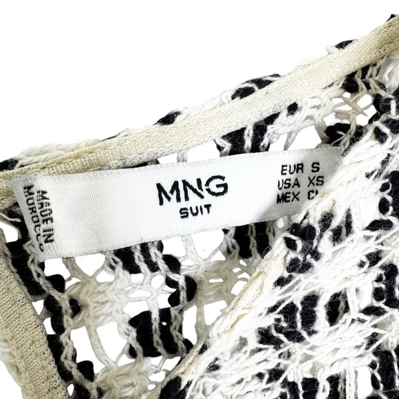 Mango Crochet Knit Dress with Finge Hem Navy and Cream Size XS - Picture 11 of 13